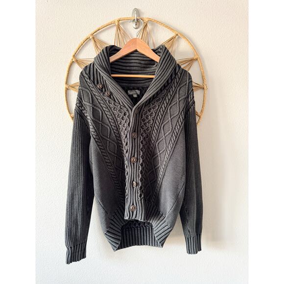 LL Bean Mens Signature Fisherman Cable Knit Sweater Cardigan Charcoal Gray MED - Picture 1 of 16